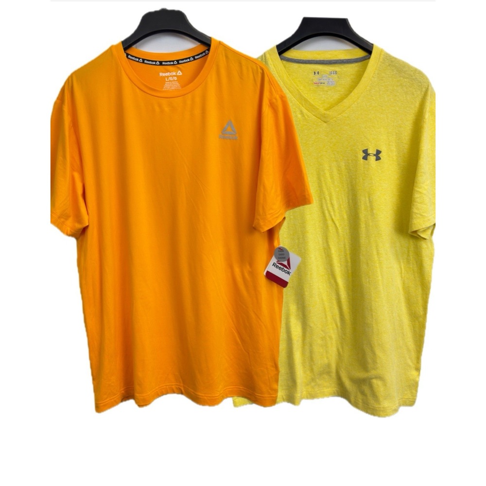 Lot Of 2 Under Armour, Reebok Men's L Tees Athletic Gym Workout Yellow, Orange
